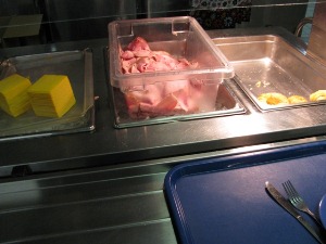 Food in dining hall lunch line