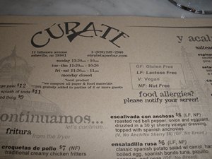 Gluten-free menu in Asheville