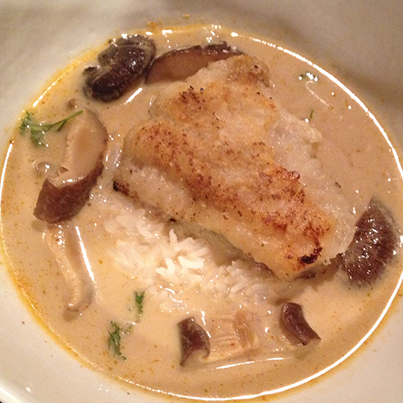 Thai Coconut Soup with Pan Seared Fish 