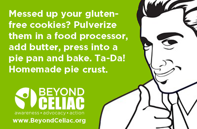 Messed up your gluten-free cookies? Pulverize them in a food processor, add butter, press into a pie pan and bake. Ta-da! Homemade pie crust.