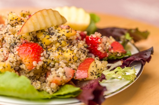 Gluten-free quinoa and fruit salad with poppy seed dressing