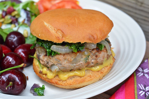 Three bakers kale and carmalized onion turkey burger