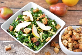 Three Bakesr Homemade Gluten-Free Kale Salad with Croutons 