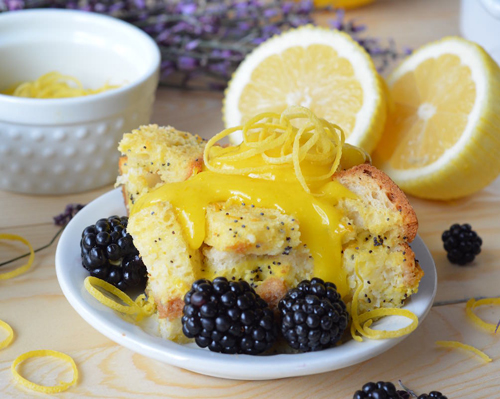 lemon poppy seed bread pudding with lemon curd sauce