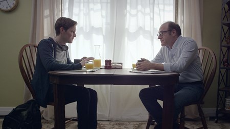 Father and Son Talking at the Breakfast Table