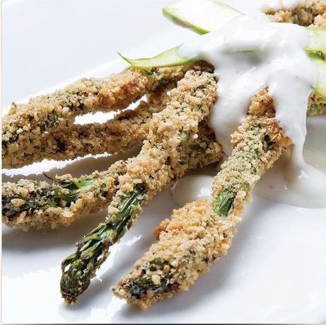 five seed asparagus with greek yogurt aioli