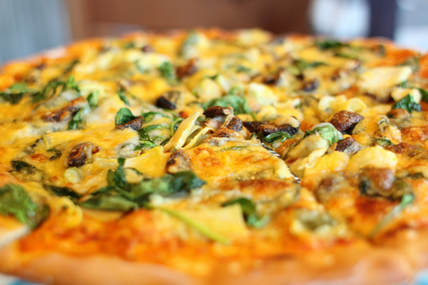 Spinach, Pesto, Chicken and Asparagus Pizza