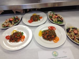 Six plates of food.