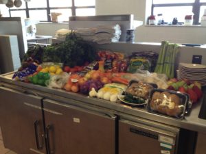Fresh produce piled high on a counter.