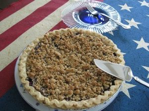 A photo of the pie resting on an American flag.