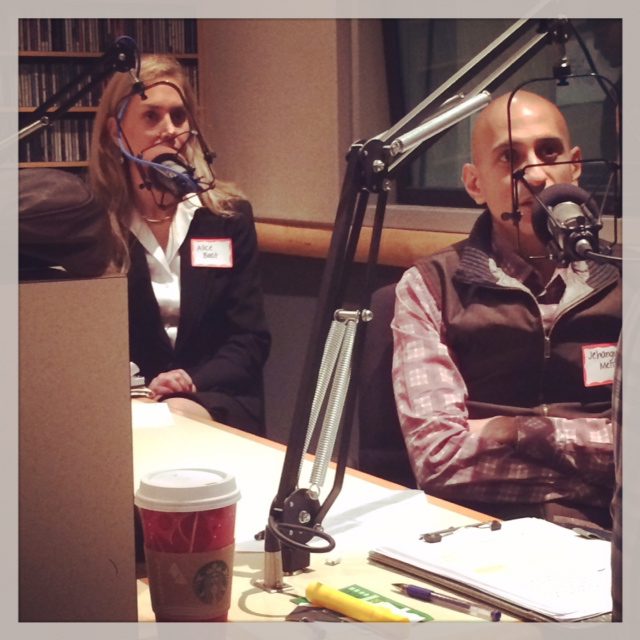 Alice Bast and Chef Mehta in the booth for the radio show.