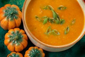 A bowl of pumpkin soup.