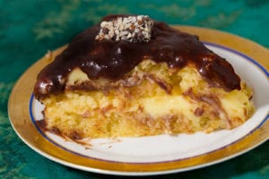Almond cake with chocolate sauce