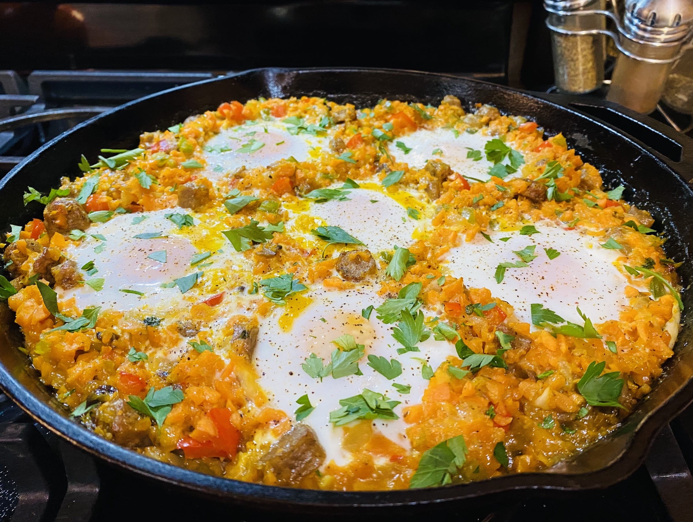 One Skillet Chicken Sausage & Sweet Potato Hash