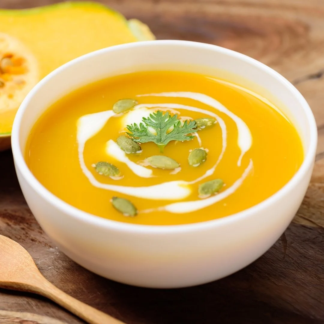 A bowl of winter squash soup.