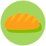 An orange bread icon against a green circle. 