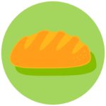 An orange bread icon against a green circle. 