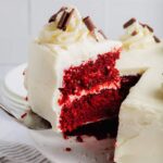 A slice of red velvet cake.