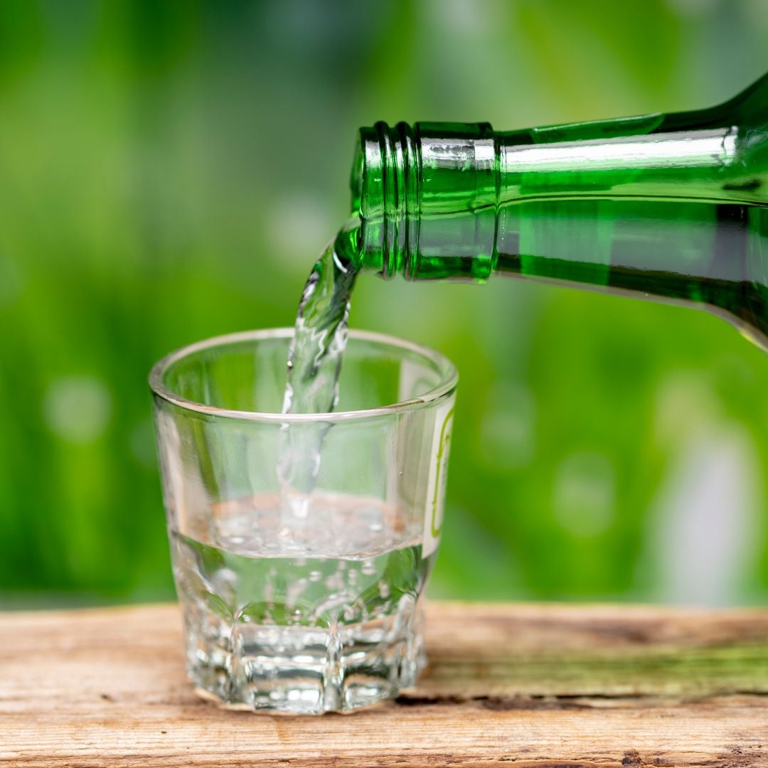 A shot glass of soju.