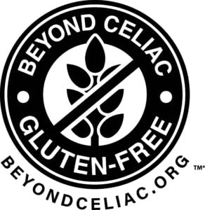 The Beyond Celiac certified gluten-free logo in black.