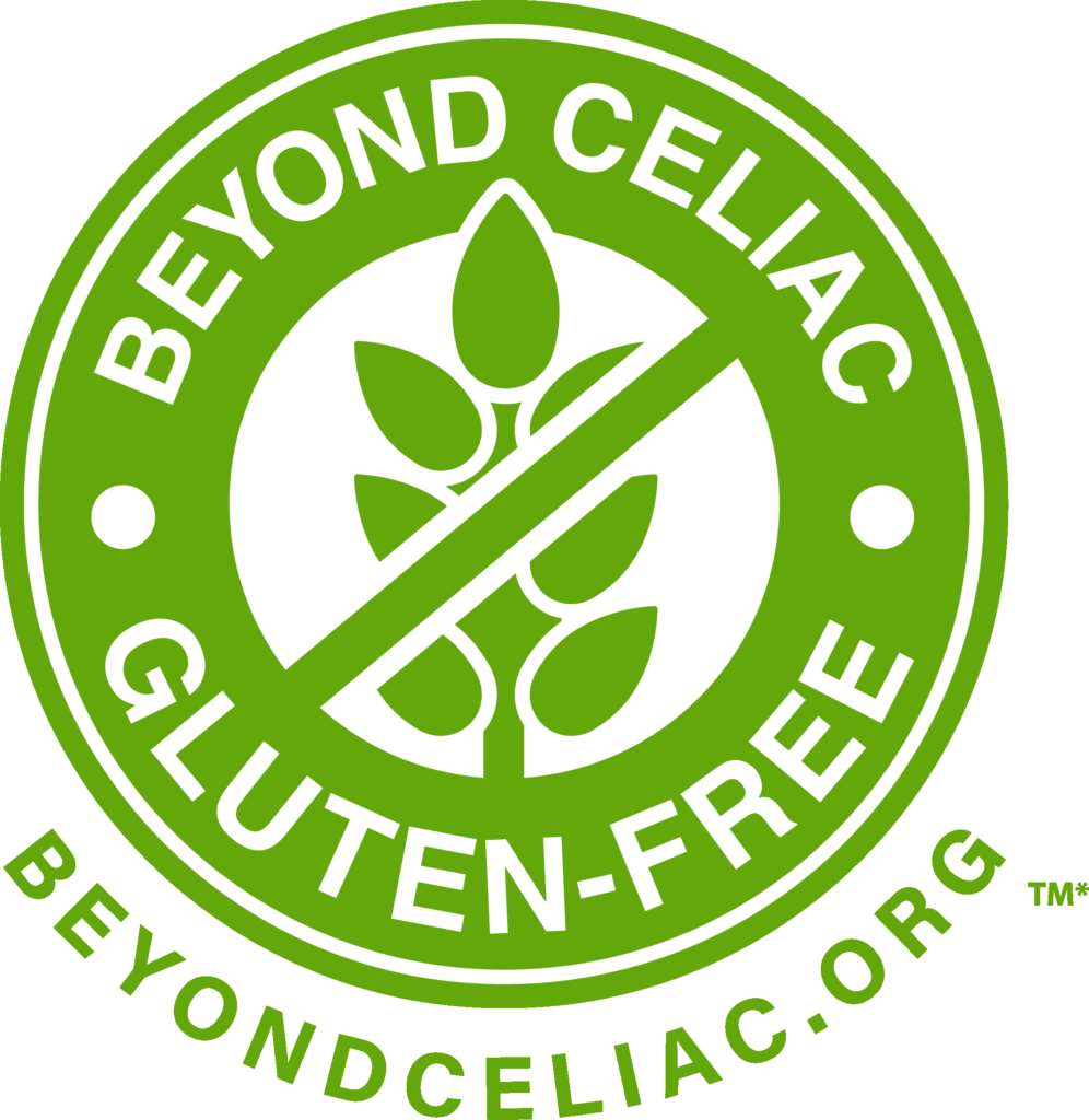 The Beyond Celiac certified gluten-free logo in green.