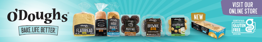 An ad for O'Doughs certified gluten-free bread and baked goods. 