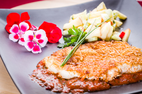 Coconut Crusted Salmon, Chicken or Pork