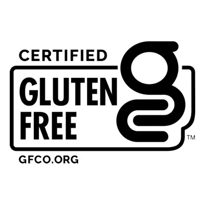 A black and white logo with the words Certified Gluten Free and a stylized letter g promotes food safety for those with celiac disease. The certification mark, shown with GFCO.ORG at the bottom, helps identify truly gluten-free products.