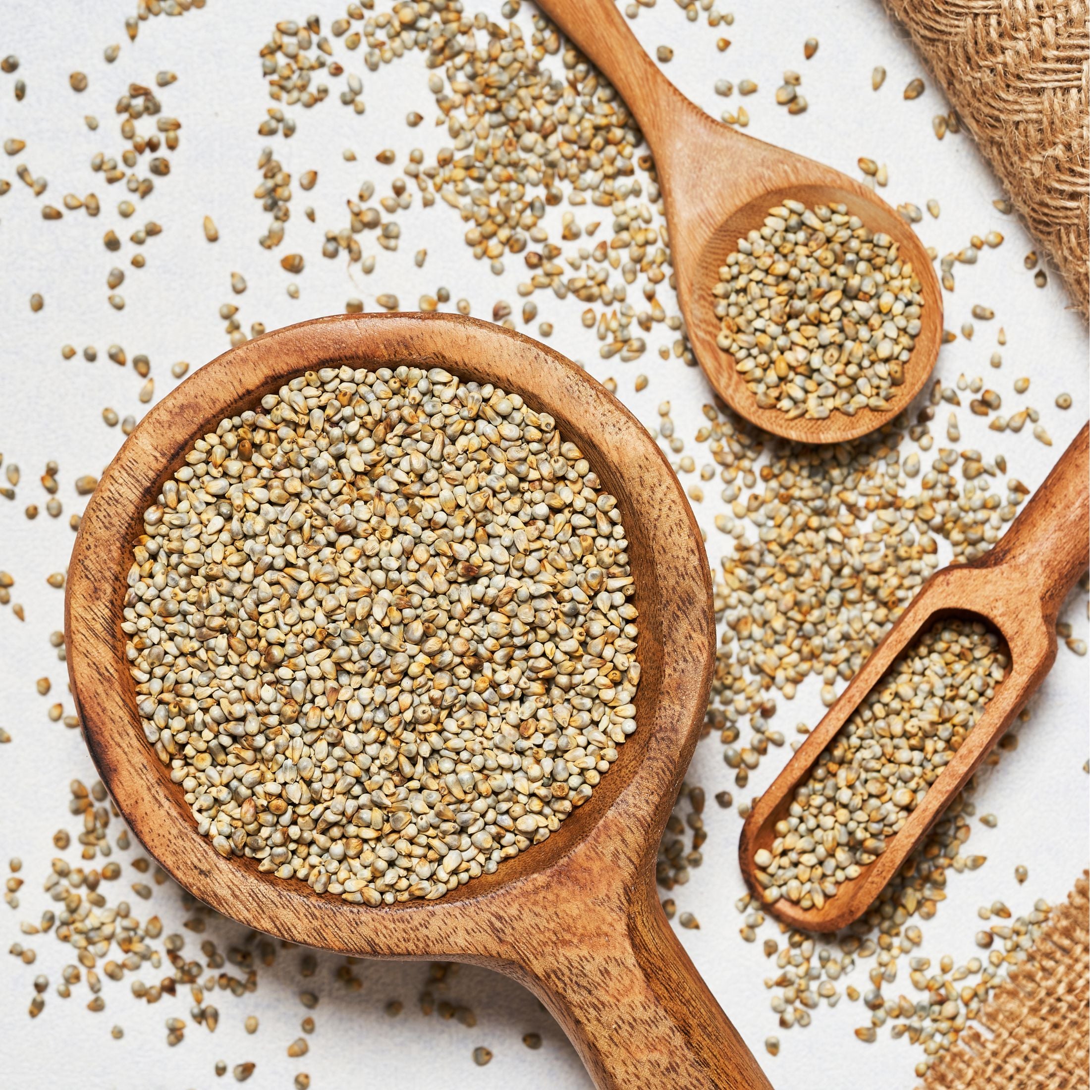bowls and spoons of millet.