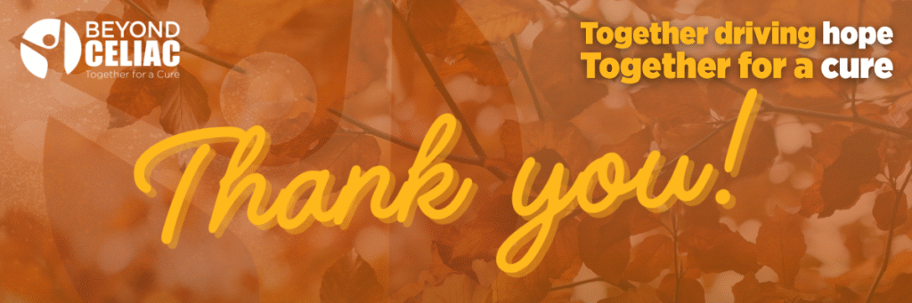 A banner that reads, "Thanks you! Together driving hope together for a cure."
